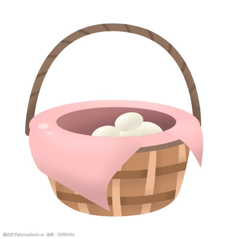 一个鸡蛋装着鸡蛋的木篮子