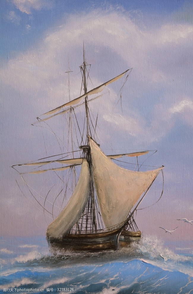 帆船大海油画复古帆船油画背景墙