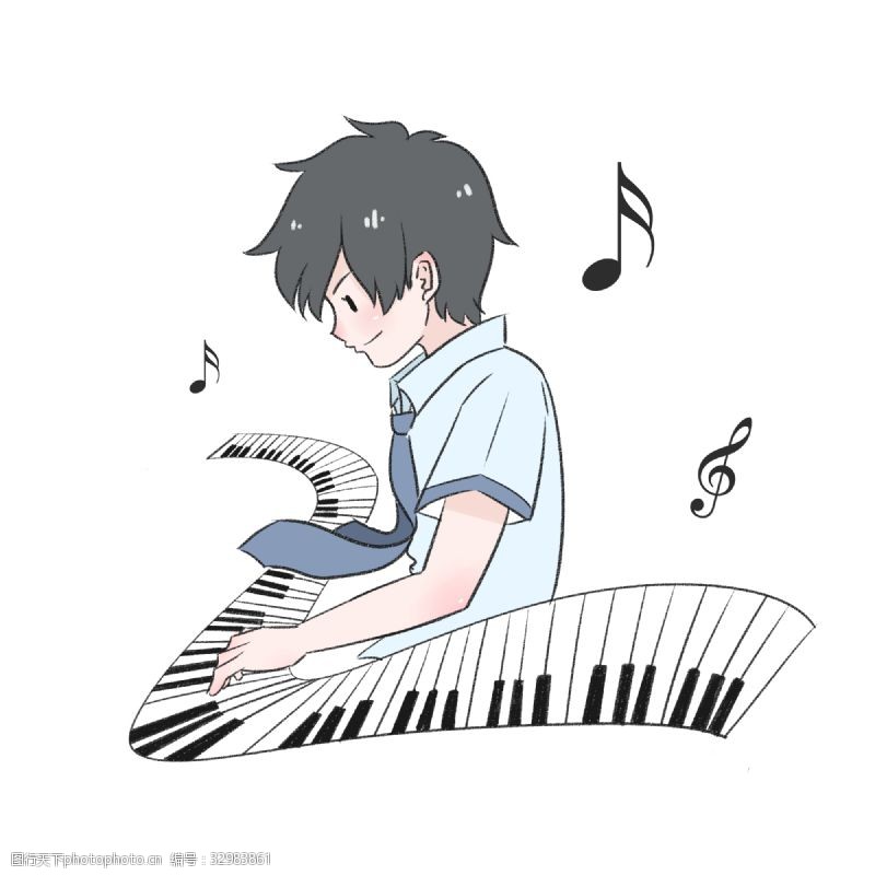 音乐男孩钢琴乐器卡通插画