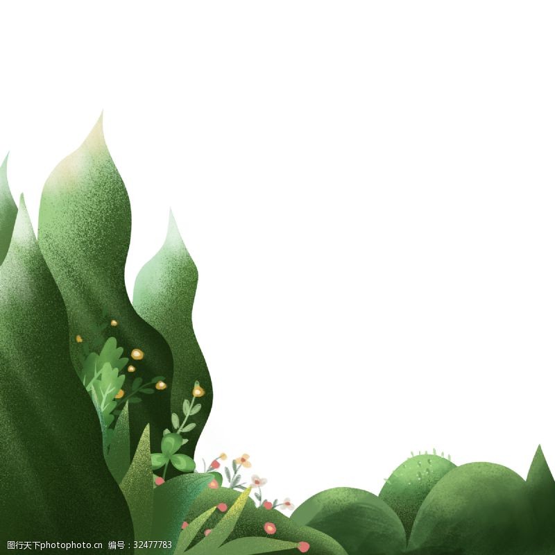 彩绘绿色树叶草树木植物装饰图案