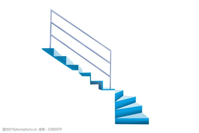 扶手栏杆蓝色楼梯和护栏插画