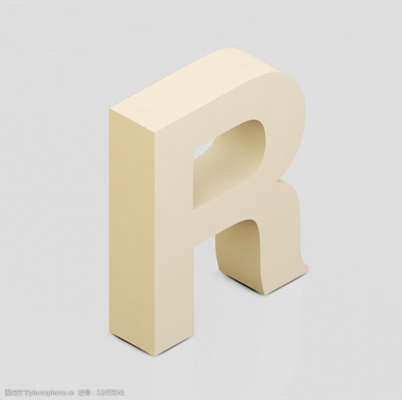 手绘素描字母立体3D英文字母R