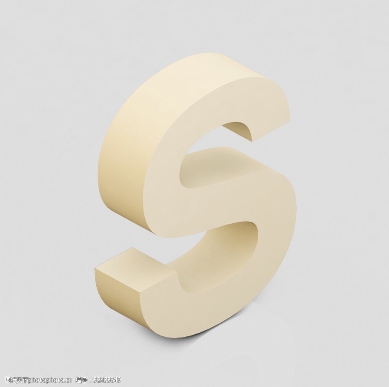 手绘素描字母立体3D英文字母S