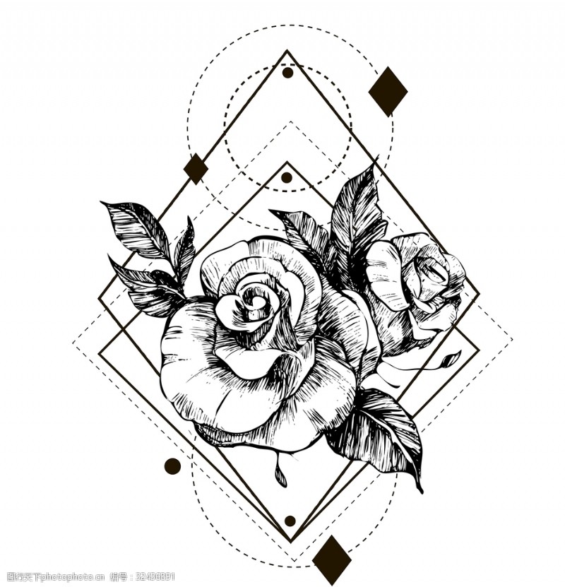 情侣装印花玫瑰花纹身图案设计