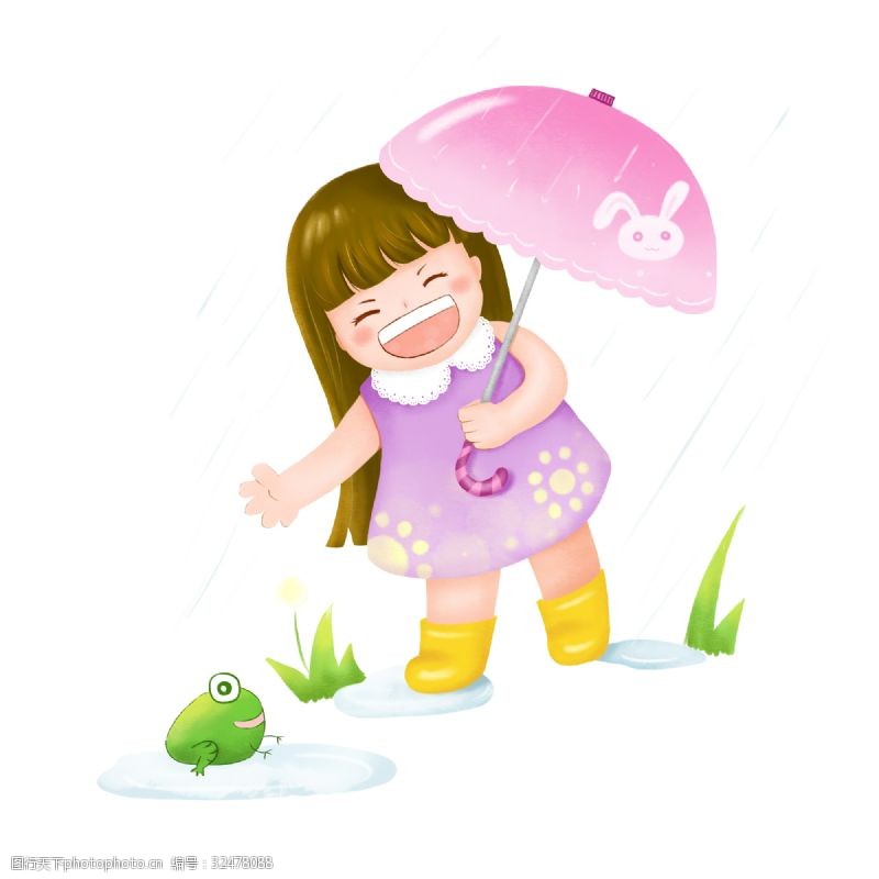 可爱的小象雨天打伞的小女孩