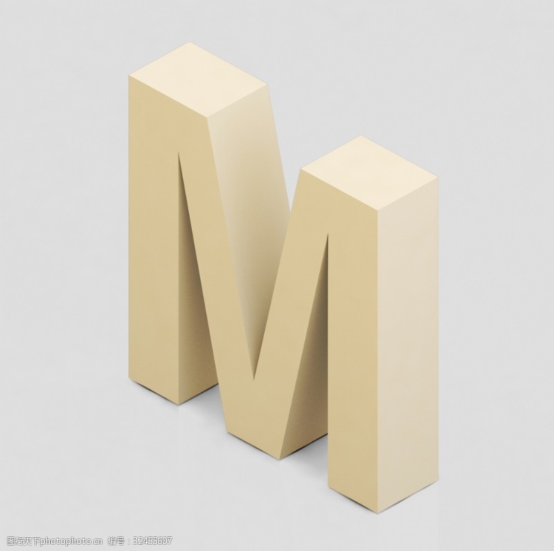 手绘素描字母立体3D英文字母M
