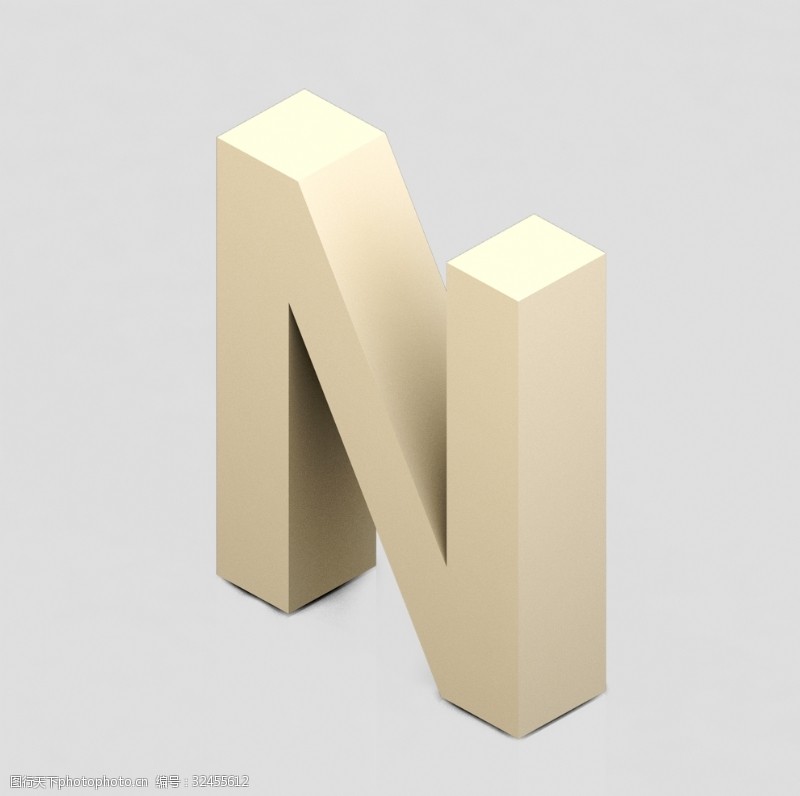 手绘素描字母立体3D英文字母N