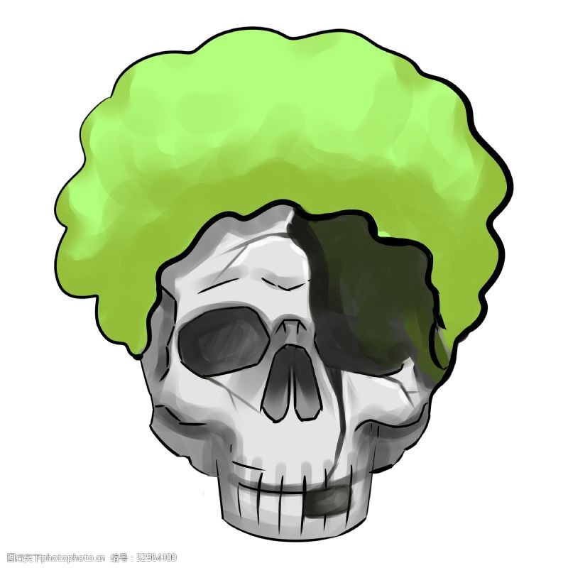 绿色帽子骷髅插画