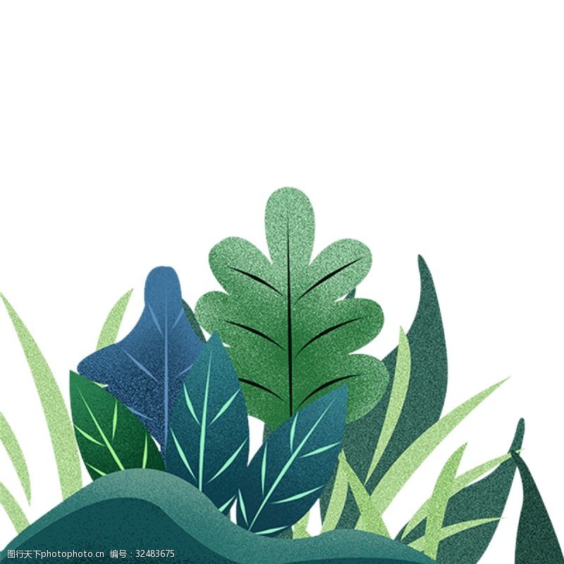 彩绘绿色树叶植物树叶装饰插画