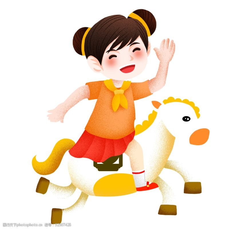 骑马插画创意卡通骑着木马的女孩