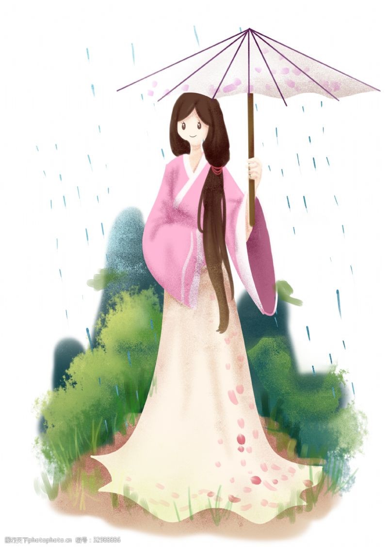 打伞人打伞的小女孩插画
