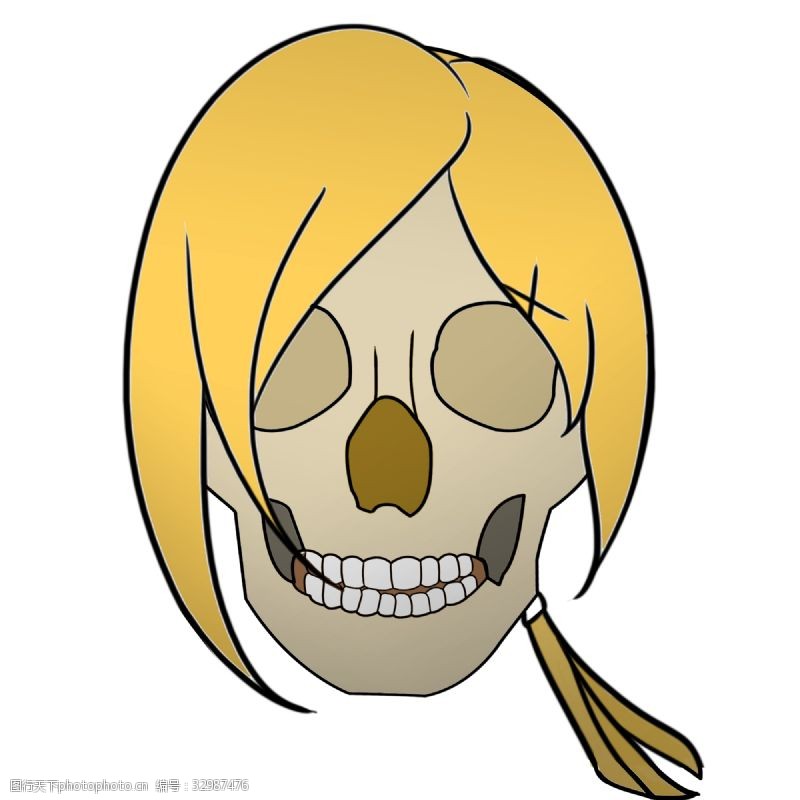 人体器官图卡通长头发骷髅头插图