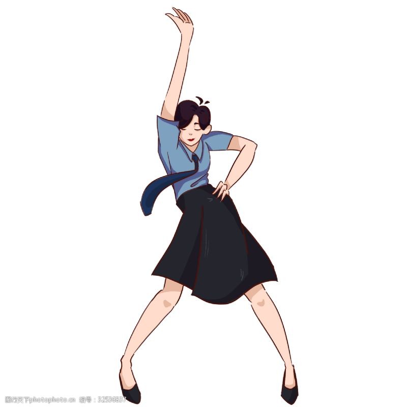 卡通手绘跳舞的职场女性插画设计