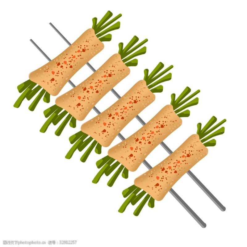 烤韭菜美味的蔬菜烧烤插画