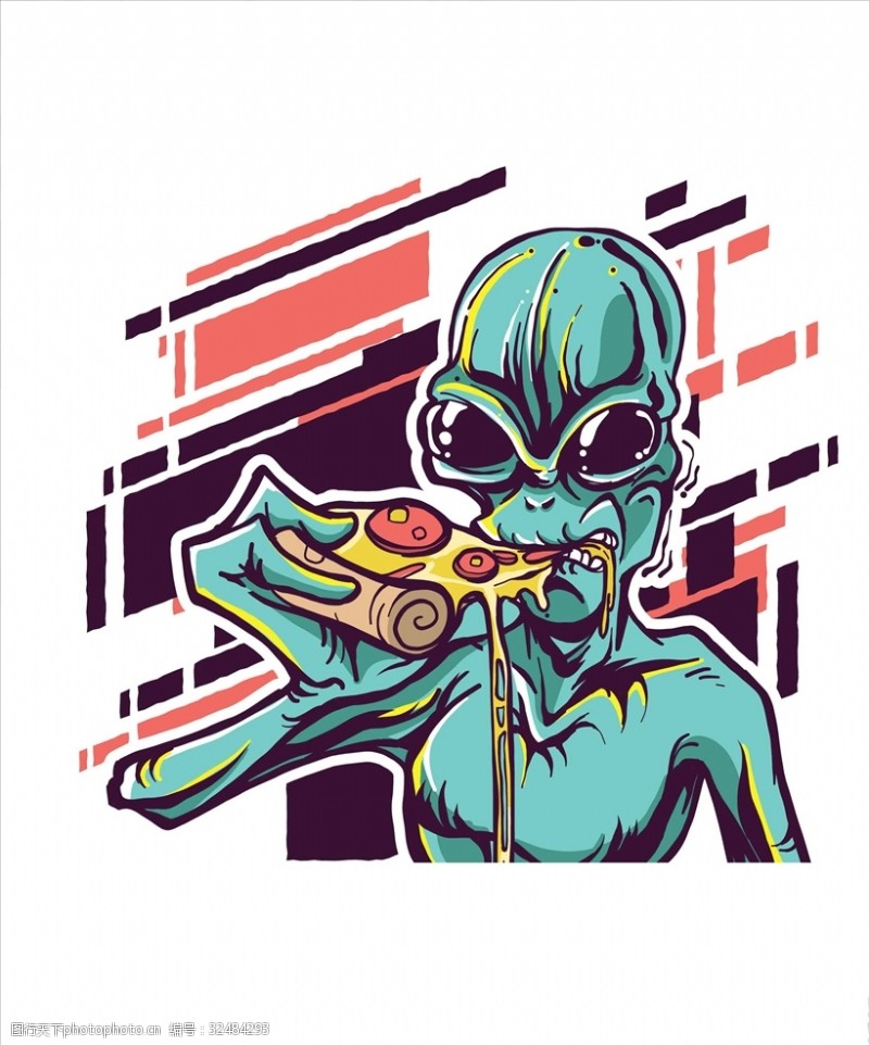 披萨图案外星人吃披萨