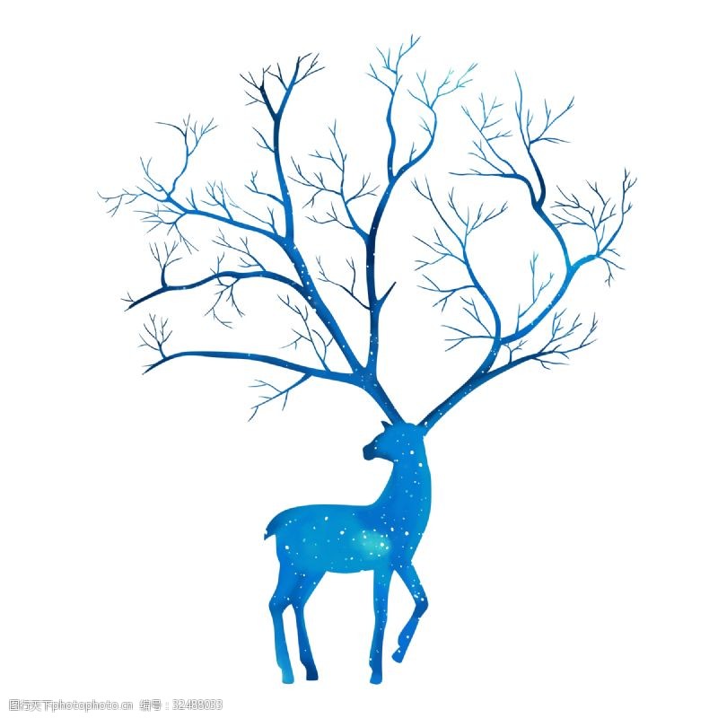 树枝素材创意蓝色的鹿素材