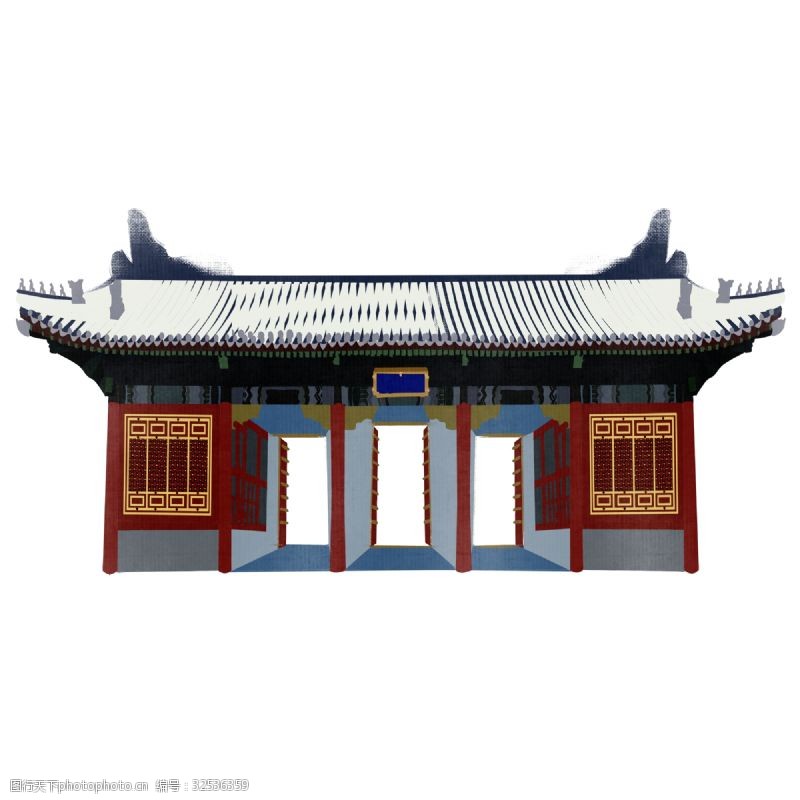 中式中国风传统建筑古风屋檐手绘冬日房屋