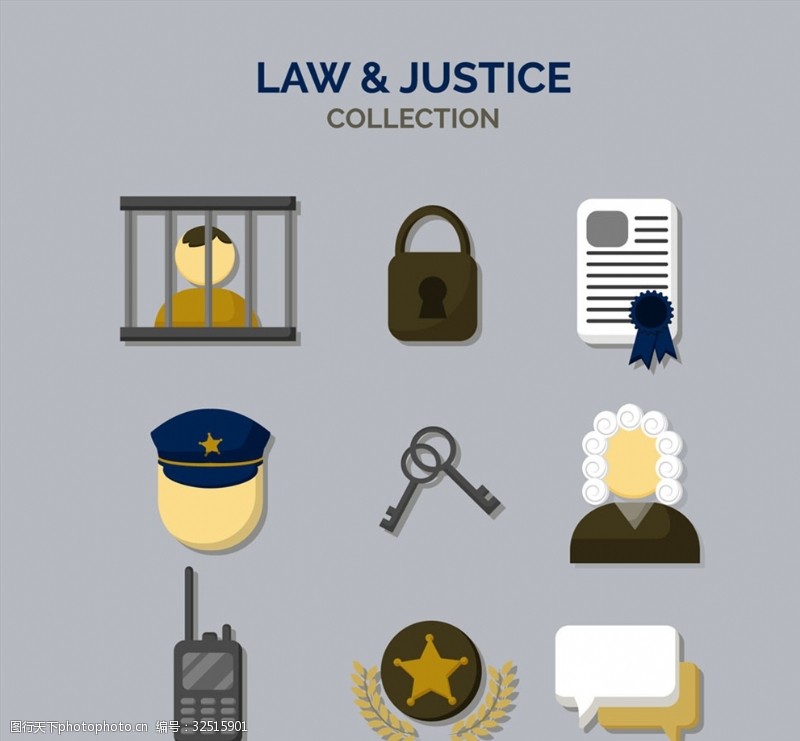 司法徽标9款创意法律元素图标