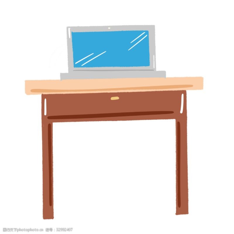 实木电脑桌电脑桌和电脑插画