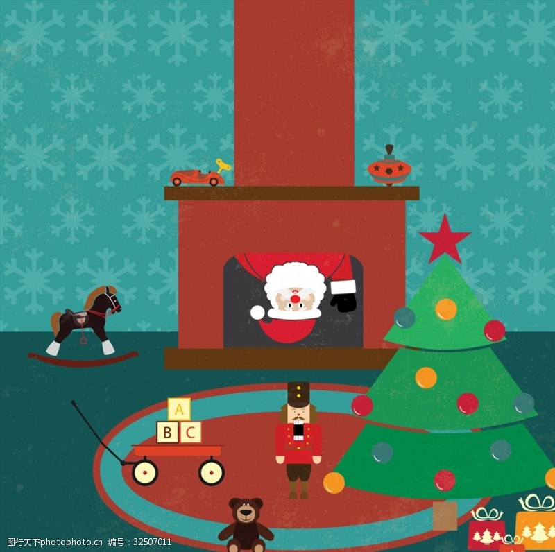 可爱的圣诞老人可爱钻壁炉的圣诞老人插画