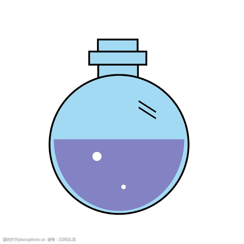 反蓝色化学烧瓶和液体