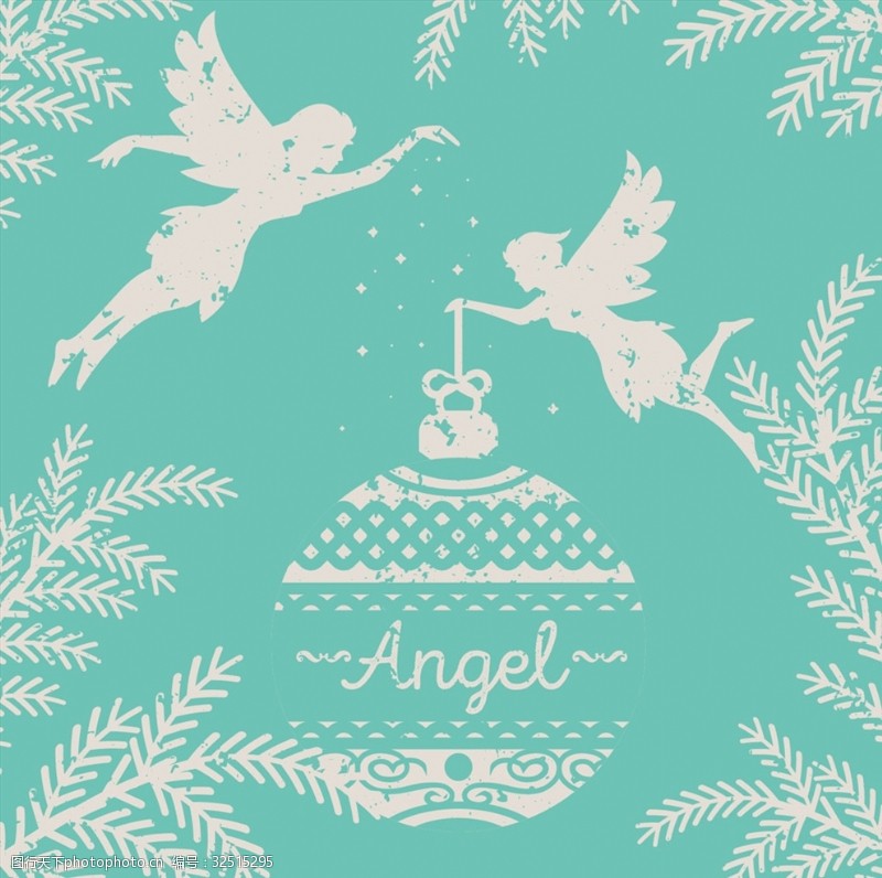angel做旧效果圣诞天使和吊球
