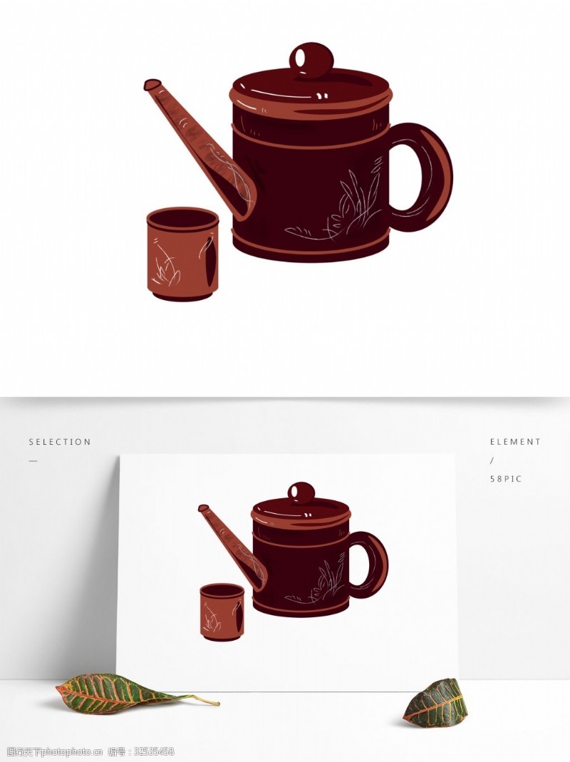 紫砂壶手绘茶具茶饮元素免抠png陶瓷茶壶茶杯