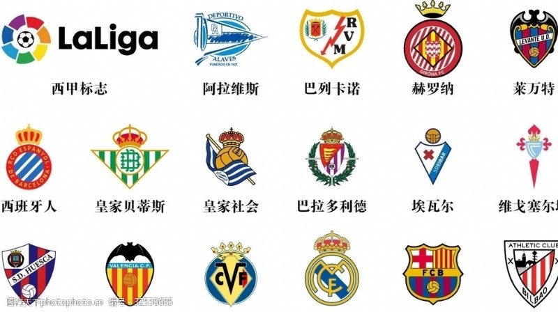 西班牙球队西甲强队矢量标志Logo
