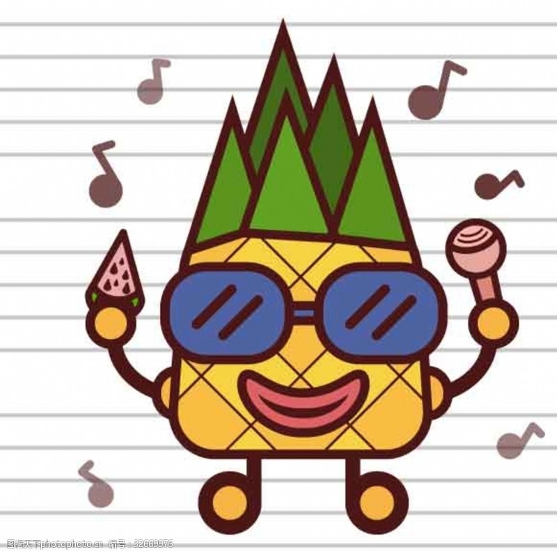 AI插画菠萝拟人形象唱歌吃瓜