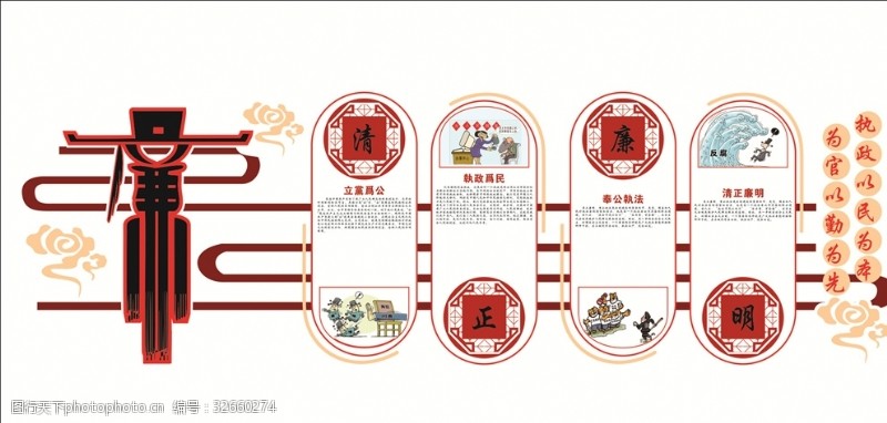 中华文化展览海报简约廉政文化微立体文化墙
