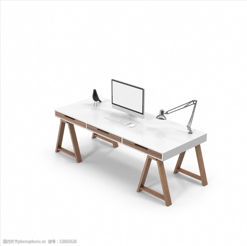 实木电脑桌3D桌子模型
