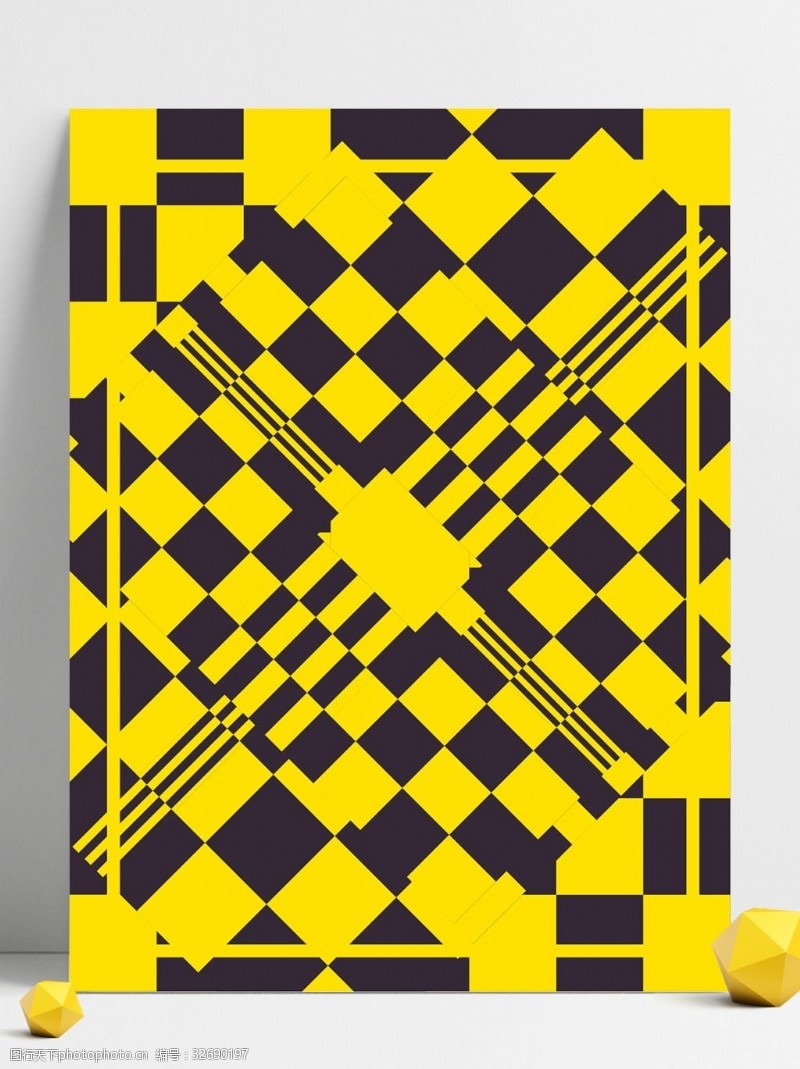 方格黑黄几何方形广告背景