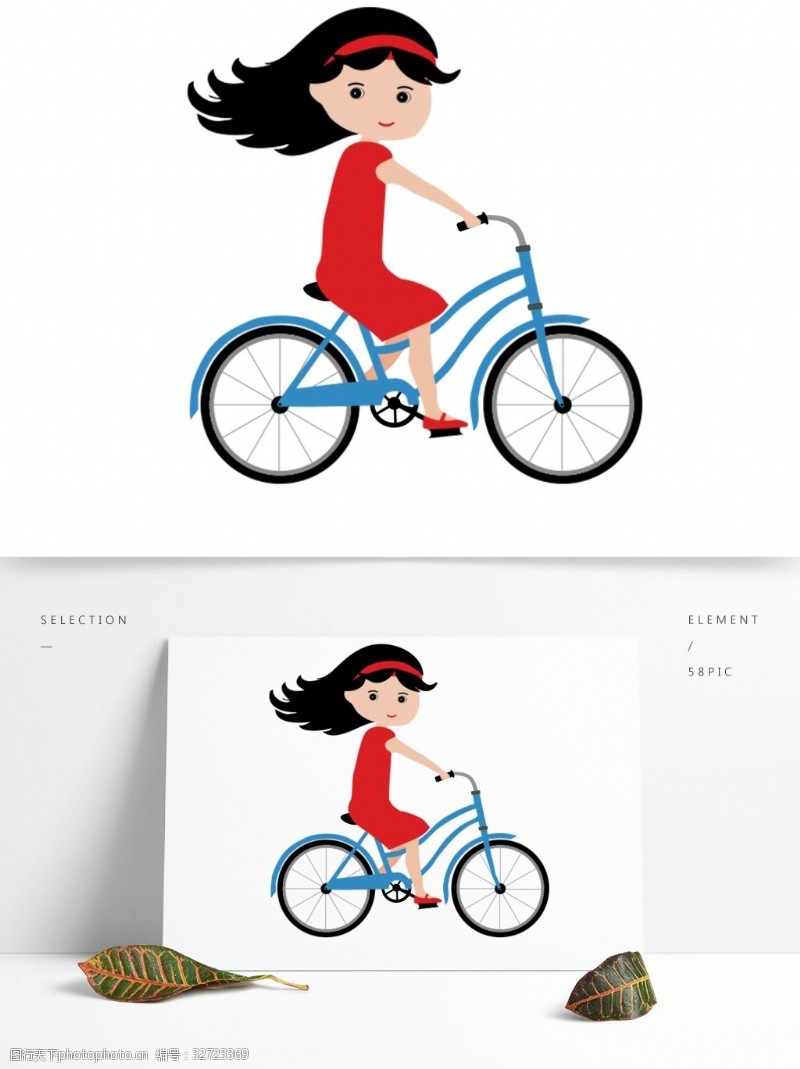 飘舞骑自行车少女装饰元素