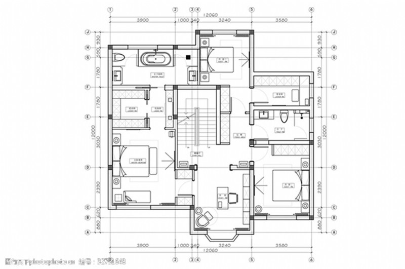 别墅平面方案别墅户型起居层平面方案CAD