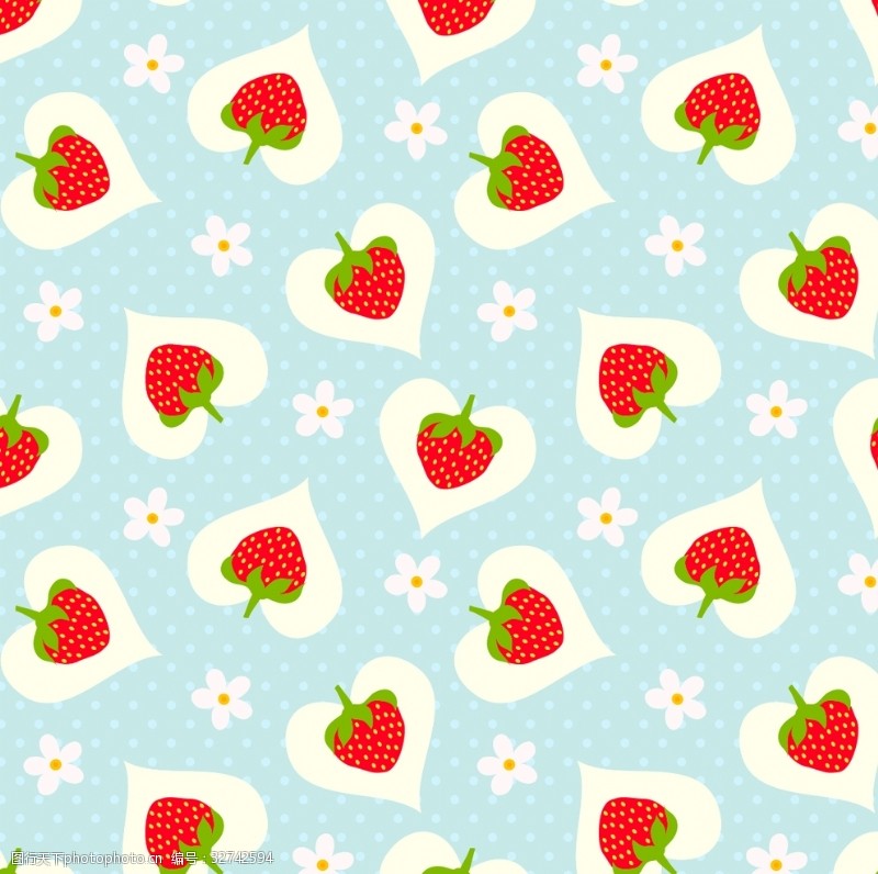 方格草莓小爱心可爱平铺背景图