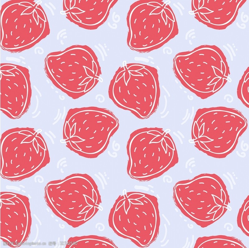 方格可爱草莓线描平铺图