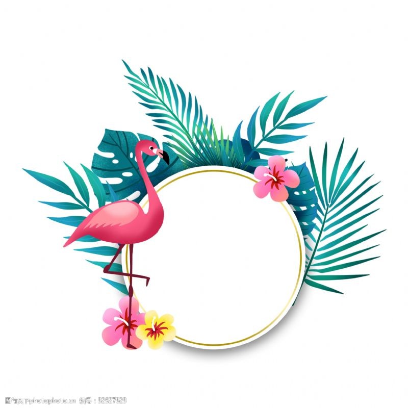 粉色火烈鸟夏季火烈鸟和植物边框