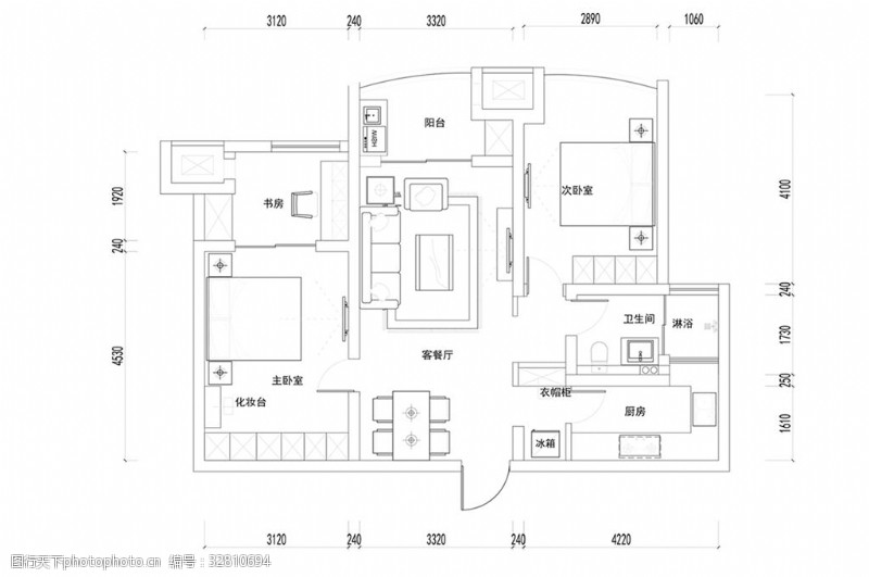 小户型装修小两房户型方案CAD平面图