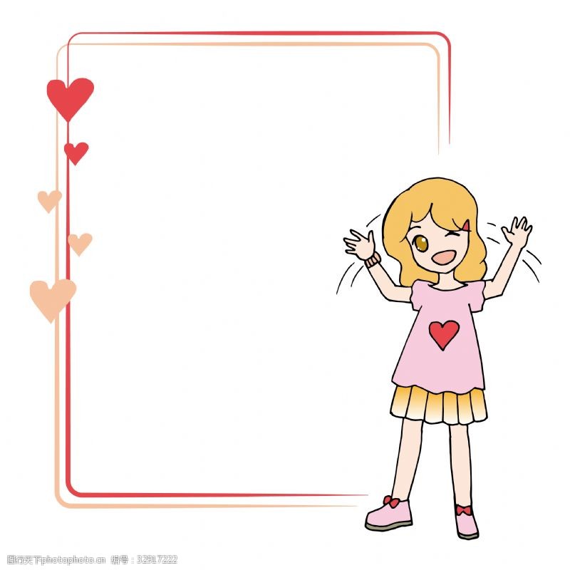 粉红女孩儿童节挥手的可爱女童边框矢量