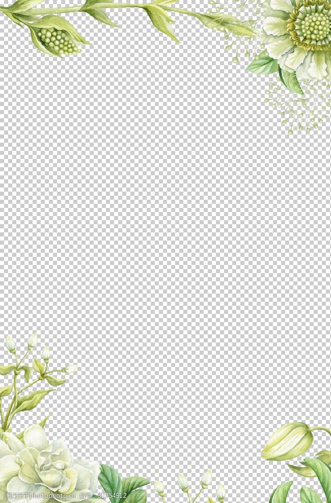 绿色花朵框背景墙绿色手绘花朵边框