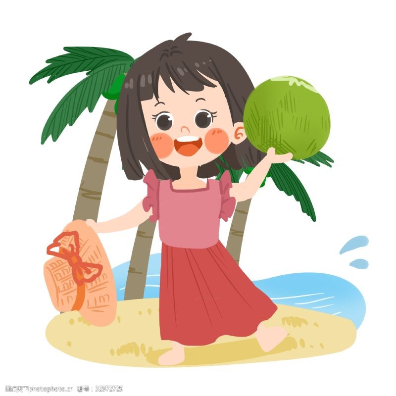 夏日可爱女孩在沙滩玩耍PNG素材