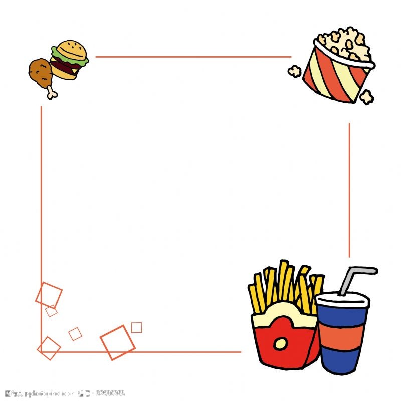 手绘爆米花卡通手绘素食快餐边框
