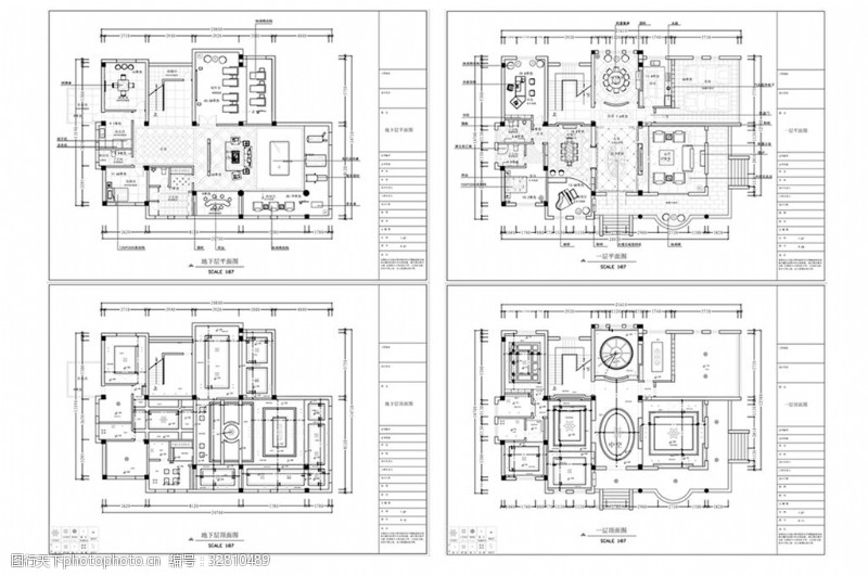 别墅平面方案别墅欧式风格CAD施工图