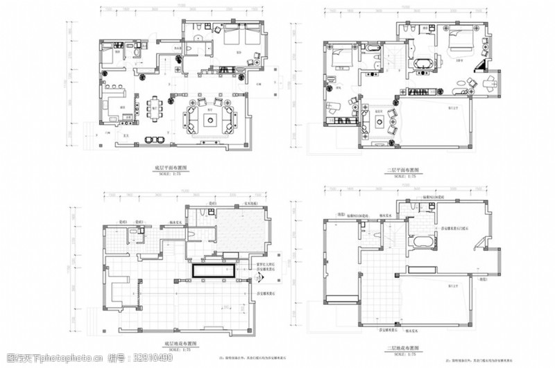 别墅平面方案别墅欧式风格CAD施工图纸