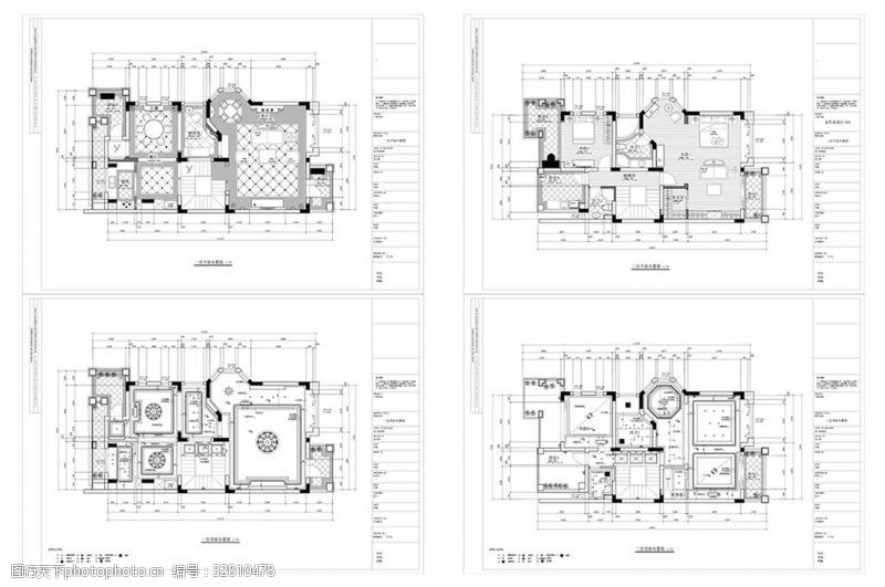 别墅平面方案别墅欧式风格豪装CAD施工图