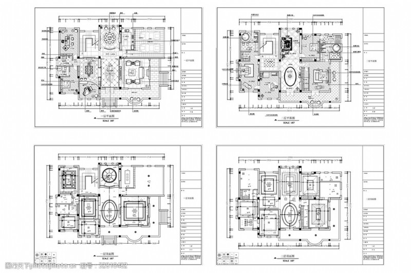 别墅平面方案独栋别墅欧式装修CAD施工图