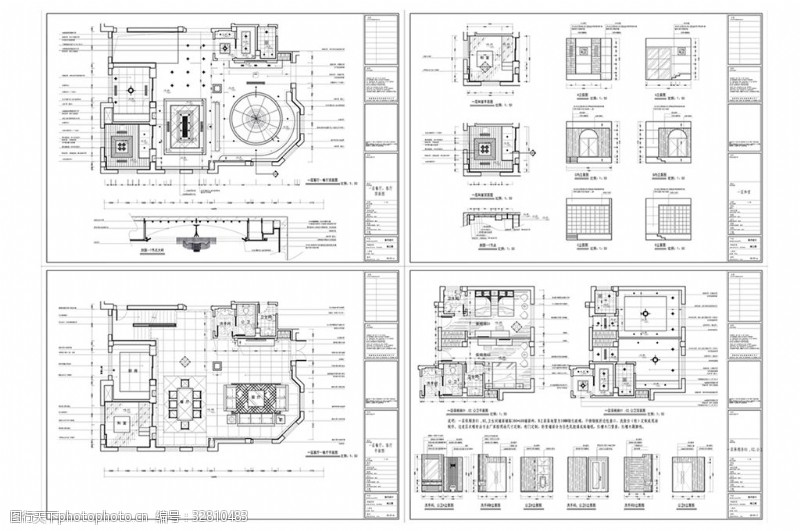 别墅平面方案豪华别墅欧式风格设计CAD施工图