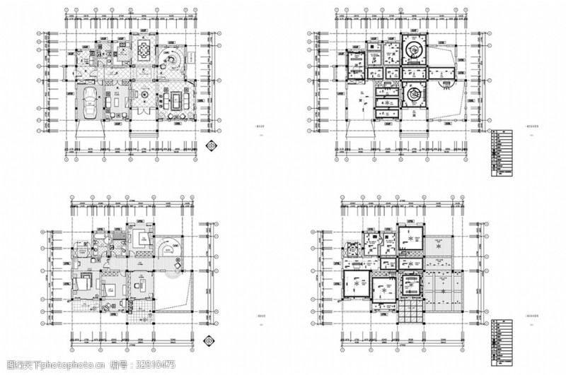 别墅平面方案豪华别墅欧式风格设计CAD施工图纸