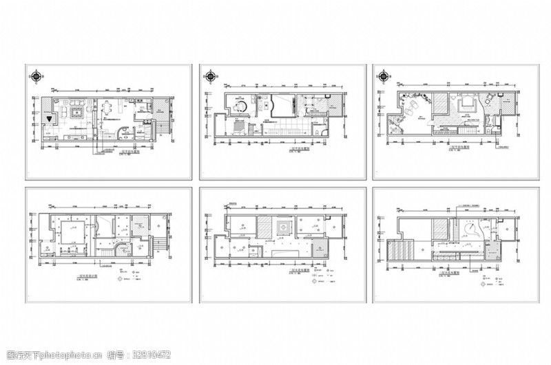 别墅平面方案联排别墅欧式风格装修CAD施工图