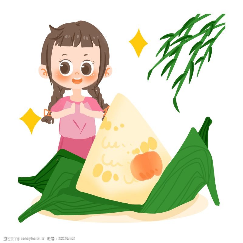 卡通粽子端午节卡通女孩吃粽子PNG素材